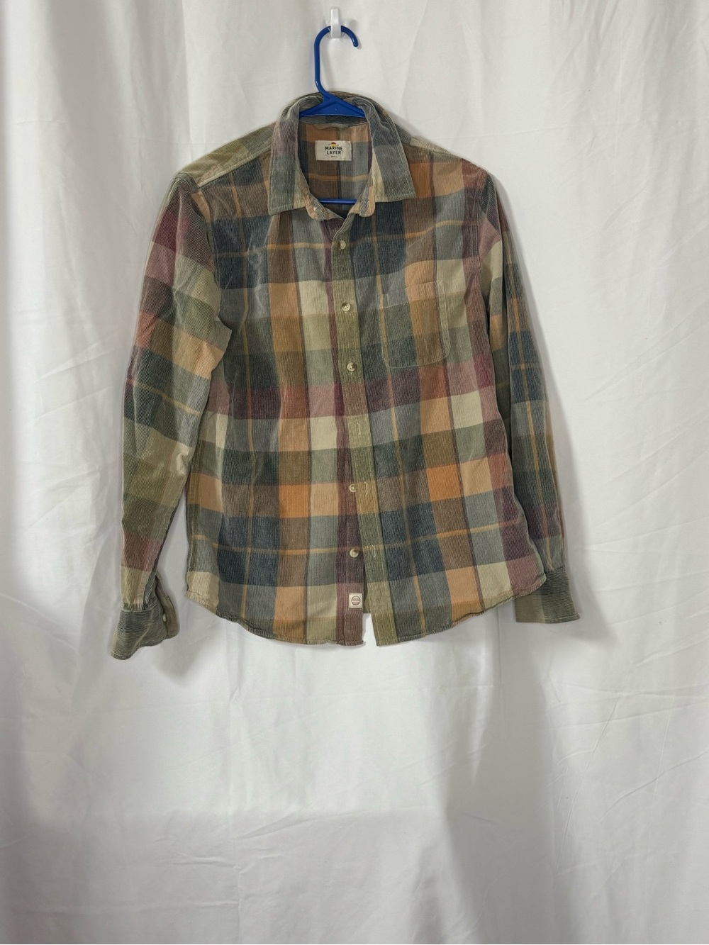 Marine Layer Striped Plaid Shirt in Olive, Navy, Rust, Cream
